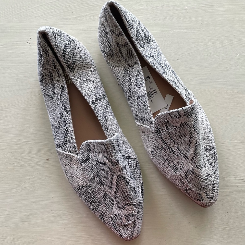 New Express Snake Skin Slide On Flats